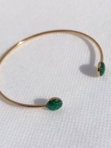 Brazalete doble dentado verde chapado en oro para venta al por mayor de La Chaumière à Bijoux