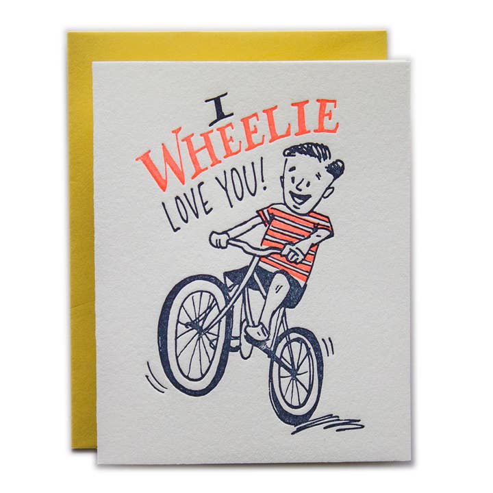 Ladyfingers Letterpress - Wholesale Love Card - I Wheelie Love You Card