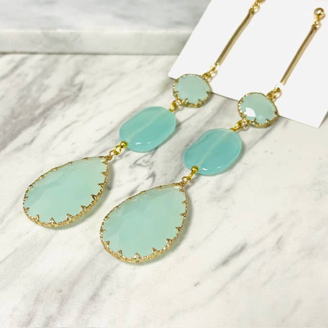 Anita K By Blushing Pink - Wholesale Dangle Earrings - Green Chalcedony Shoulder Duster Earring2