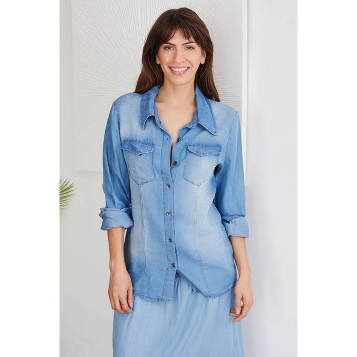 CHEMISE À BOUTONS AVEC DOUBLE POCHE AVANT (68801) pour la vente par VENTI6
