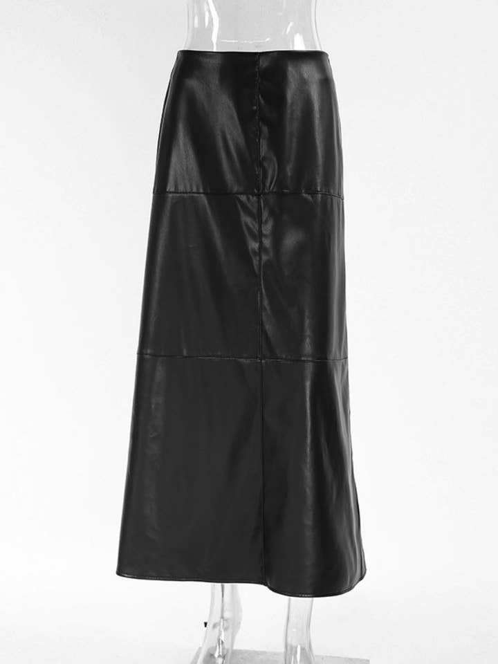 BLACK Faux Leather Maxi Skirt for wholesale on Faire