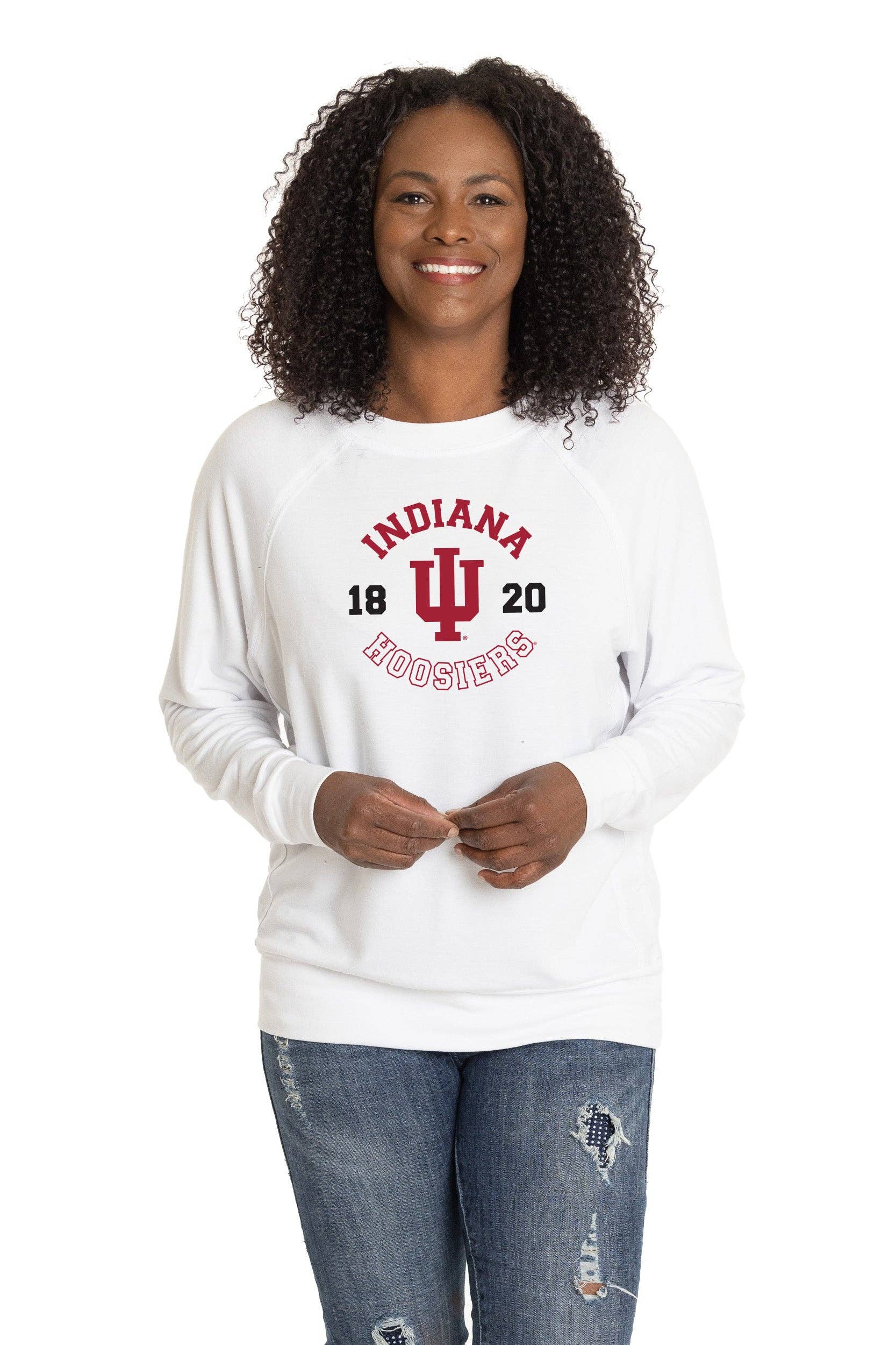 Flying Colors Apparel - Wholesale Screen Printed T-Shirt - Women's - Indiana Hoosiers Long Sleeve Rylee Raglan Top1