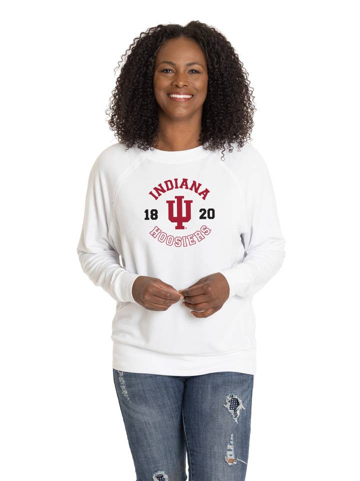 Flying Colors Apparel - Wholesale Screen Printed T-Shirt - Women's - Indiana Hoosiers Long Sleeve Rylee Raglan Top1