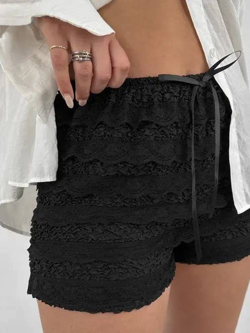 Miss Sparkling – wholesale Shorts – Women’s – Lace Bow Elastic Waist Shorts0