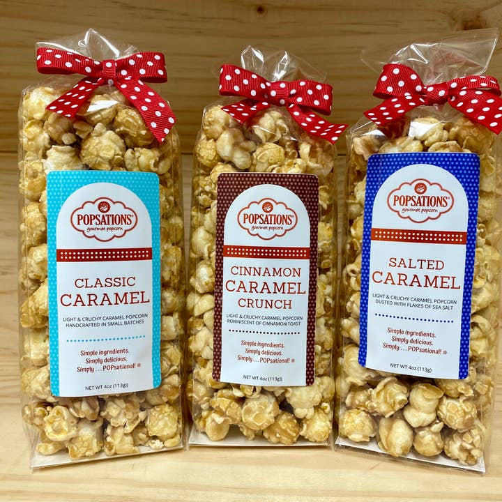 Popsations Popcorn Company - Wholesale Popcorn - Caramel Popcorn Sampler 4oz Ribbon Bags0