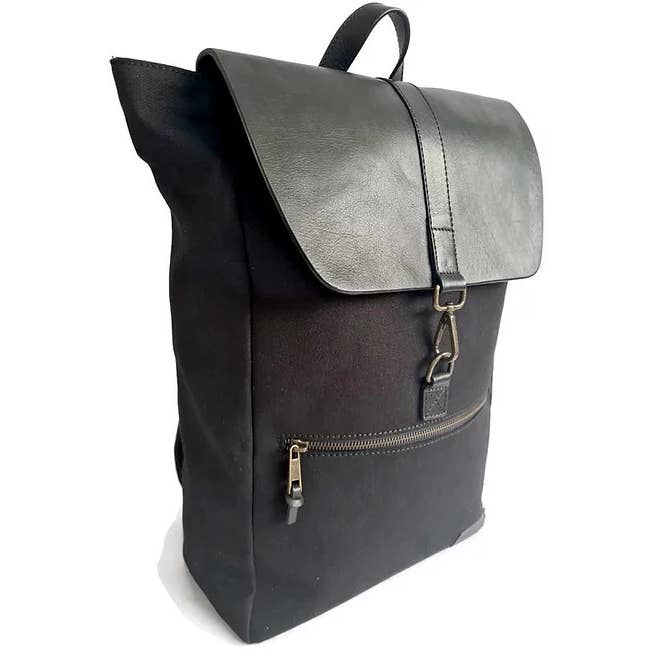 Handcrafted Classic Full-Grain Leather & Organic Canvas Satchel Backpack for wholesale by Presence