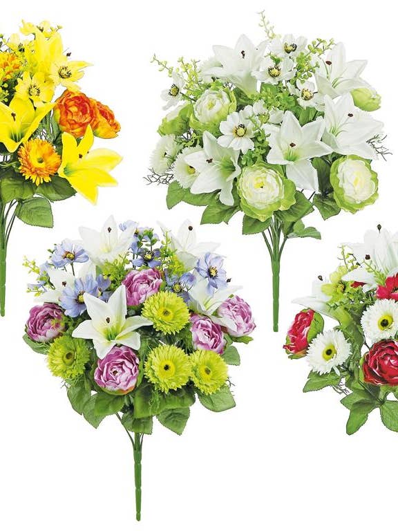 Mélange de lys, cosmos, pivoines, marguerites, buisson X18, 19", 4 couleurs assorties. pour la vente par Select Artificials, Inc.