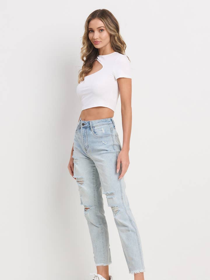 Light Wash Distressed Mom for wholesale on Faire1