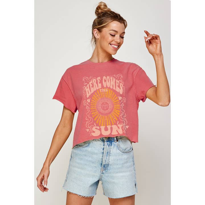 HERE COMES THE SUN GRAPHIC CROP TOP for wholesale by Illustrated Society