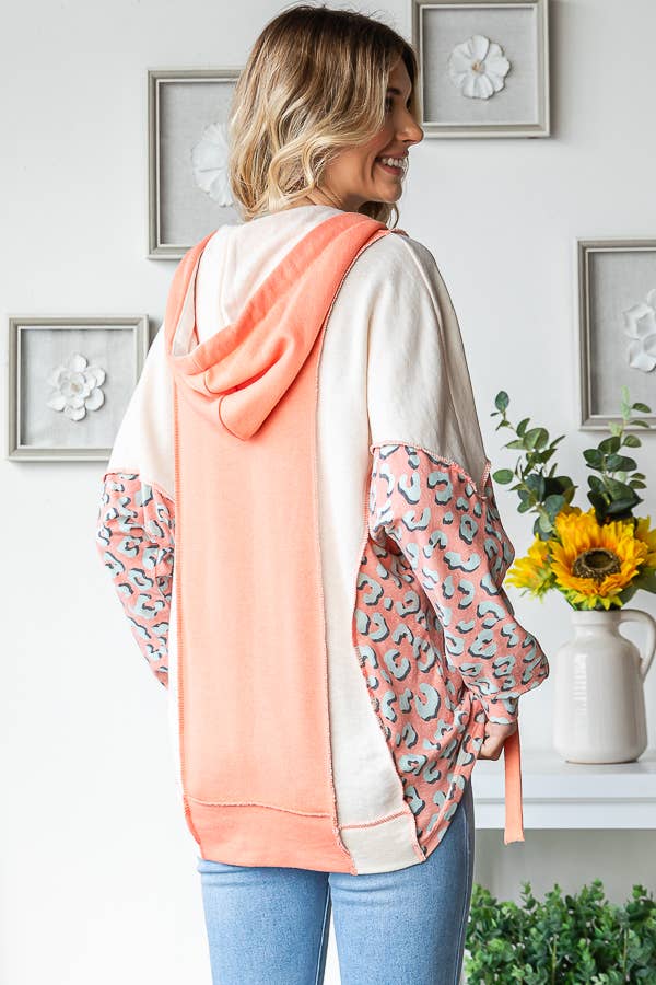 7th Ray – Hoodie – Mulher por atacado – Camisola com Capuz e Cordão, Decote em V, com Blocos de Cor e Patchwork T542511