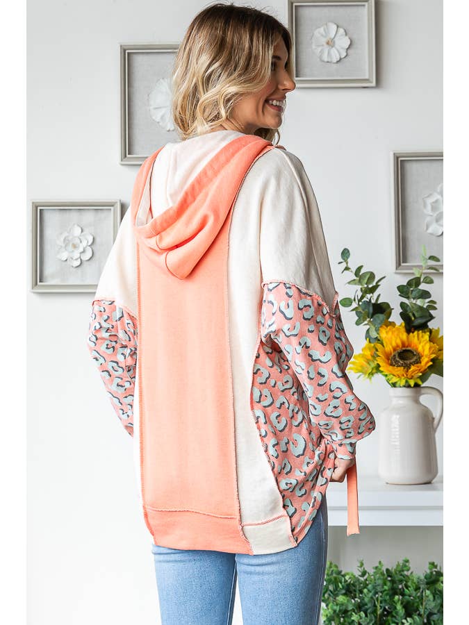 7th Ray – Hoodie – Mulher por atacado – Camisola com Capuz e Cordão, Decote em V, com Blocos de Cor e Patchwork T542511