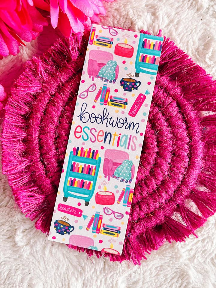 Bookworm Essentials Bookmark for wholesale by Emily Cromwell Designs