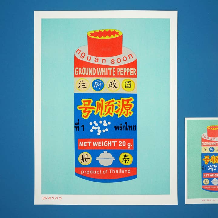 Een risoprint van 30x40 cm van een blik gemalen witte peper voor wholesale door We are out of office