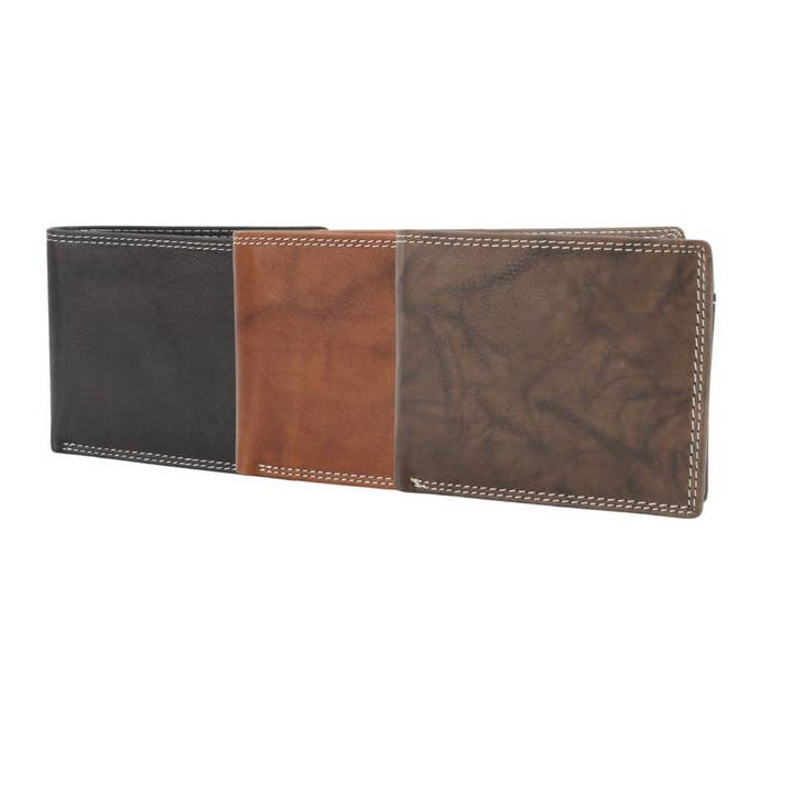 Leather Impressions Inc - Wholesale Wallet - Men's - American Bison Oil Pull Up Top Flap Bifold 157291