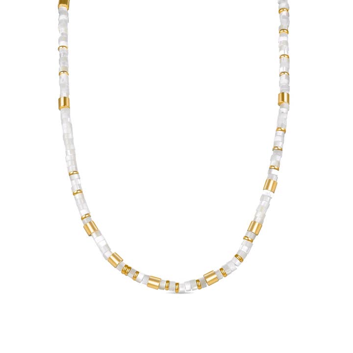 Collar de Plata de Ley 925 con Nácar Blanco acabado en oro amarillo de 18K - Wicoy para venta al por mayor de Luxenter