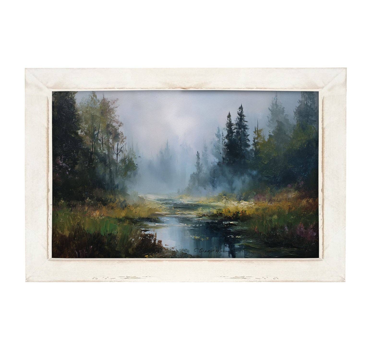 ginger blue - Vente Affiche d'art - Ruisseau de la Forêt Brumeuse - Cadre Horizontal2