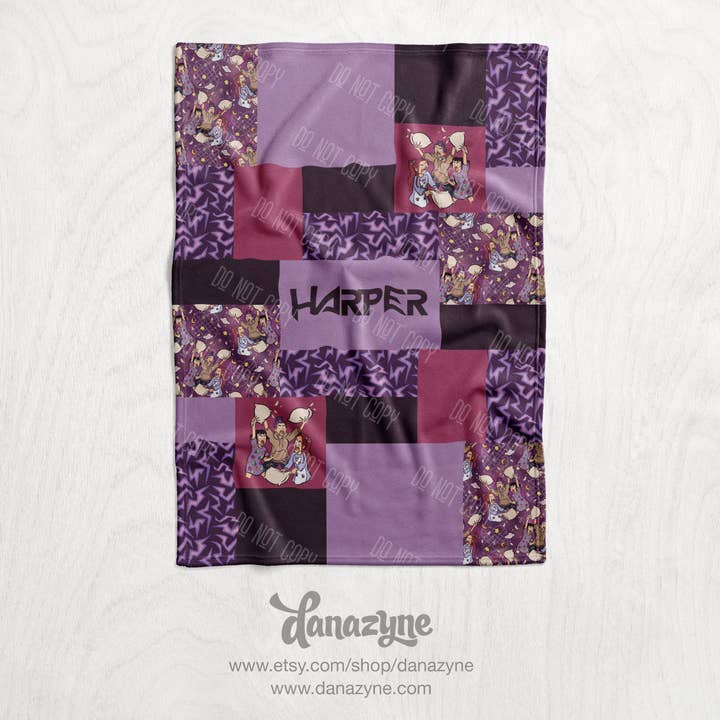 Personalized KPOP Demon Hunter Name Blanket - Huntr/x Movie Inspired Theme - Minky - Faux Quilt Style Blanket - Pillow Fight for wholesale by Danazyne