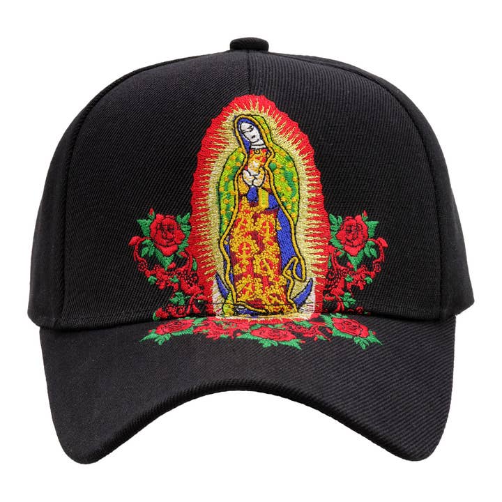 BLACK Guadalupe Velcro Back Acrylic Baseball Cap for wholesale on Faire1
