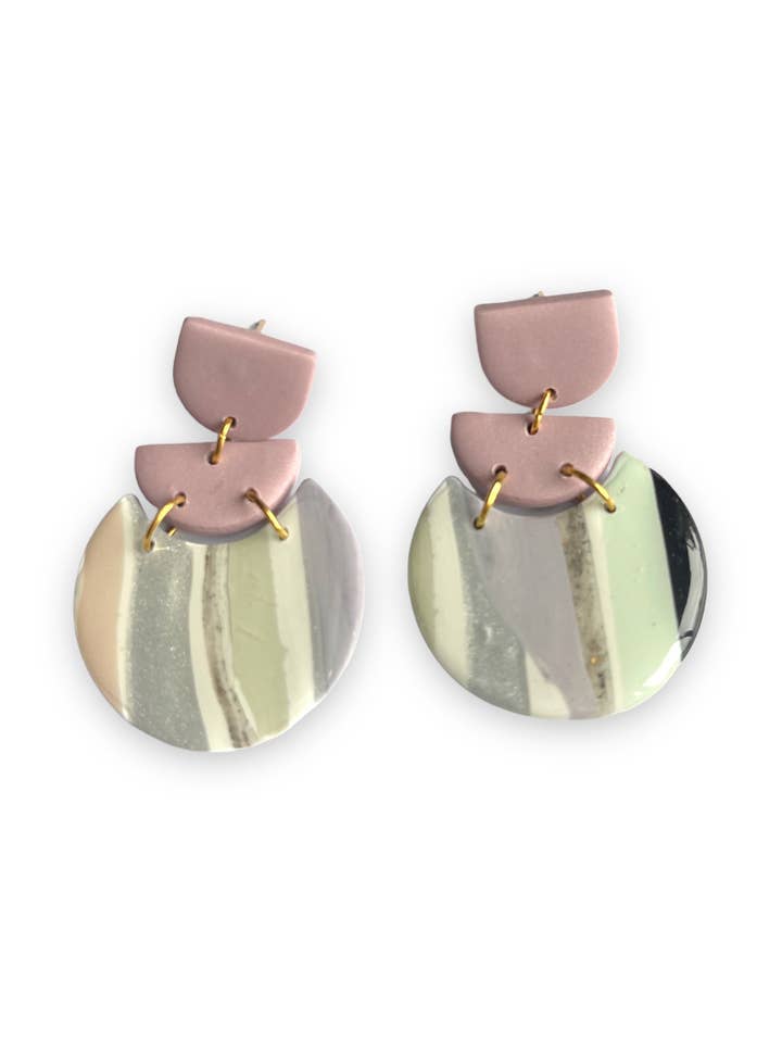 HANDCRAFTED - Lav Polymer Clay Striped Abstract Earring for wholesale by Cherry Casa