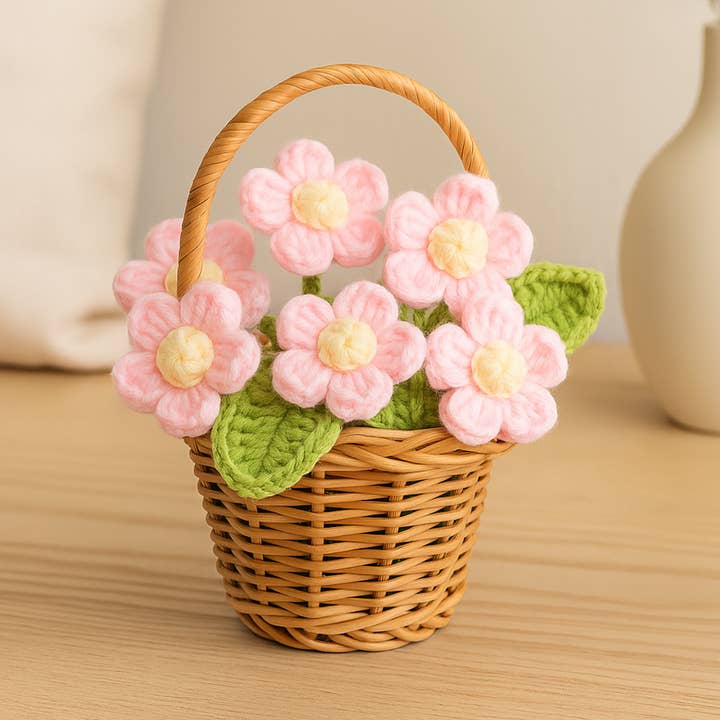 Handgemaakte Gehaakte Bloemenmand – Roze Garen Bloemen voor wholesale door Lichi Gifts