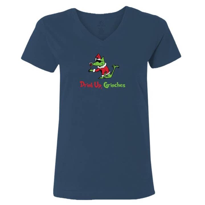 Drink Up, Grinches - Ladies T-Shirt V-Neck for wholesale by Teddy the Dog