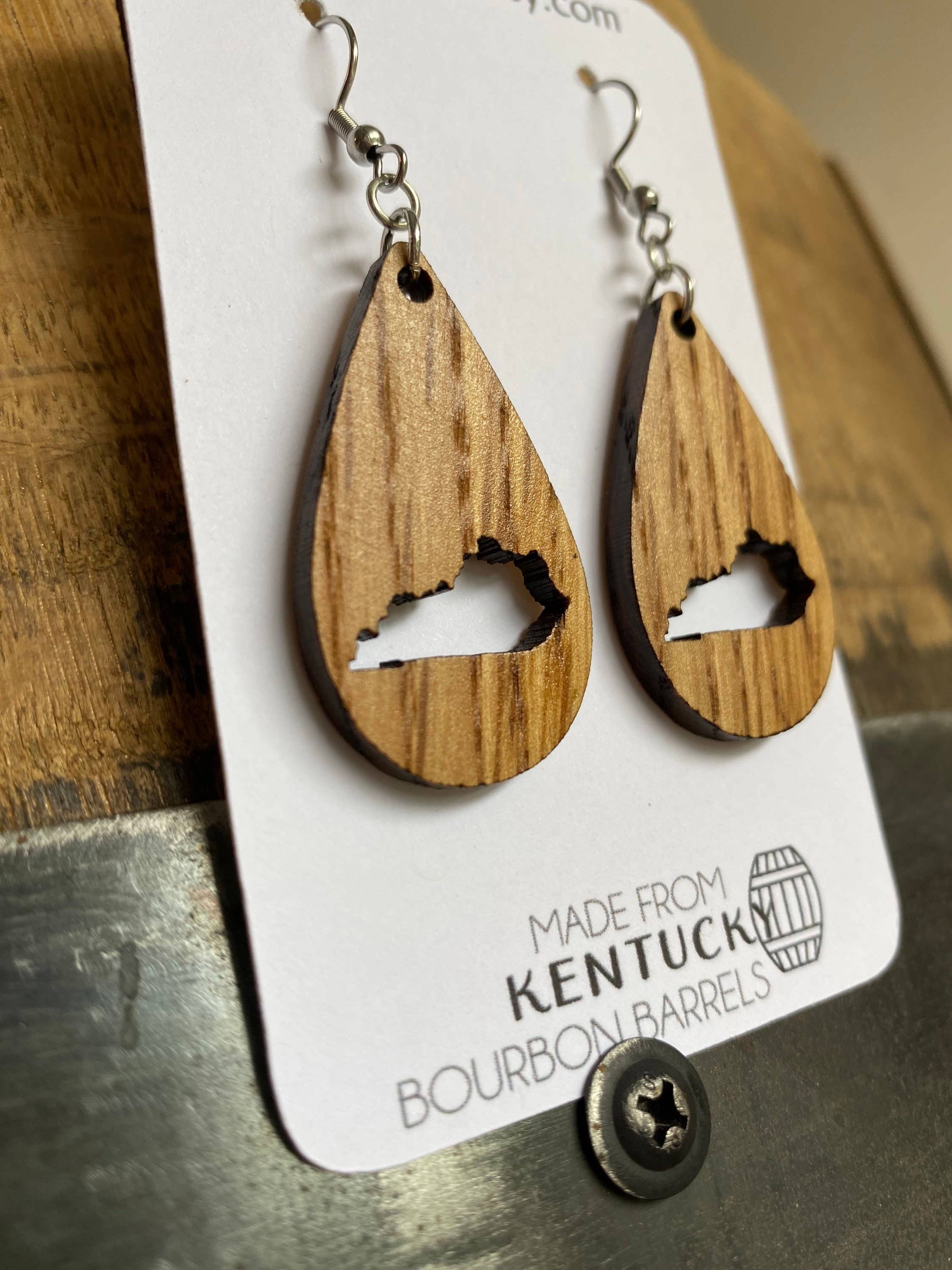 TWWKY - Wholesale Dangle Earrings - Kentucky Bourbon Barrel Reclaimed Wood Dangle Earrings3