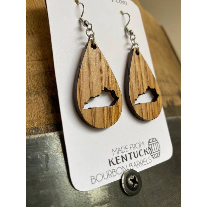 TWWKY - Wholesale Dangle Earrings - Kentucky Bourbon Barrel Reclaimed Wood Dangle Earrings3