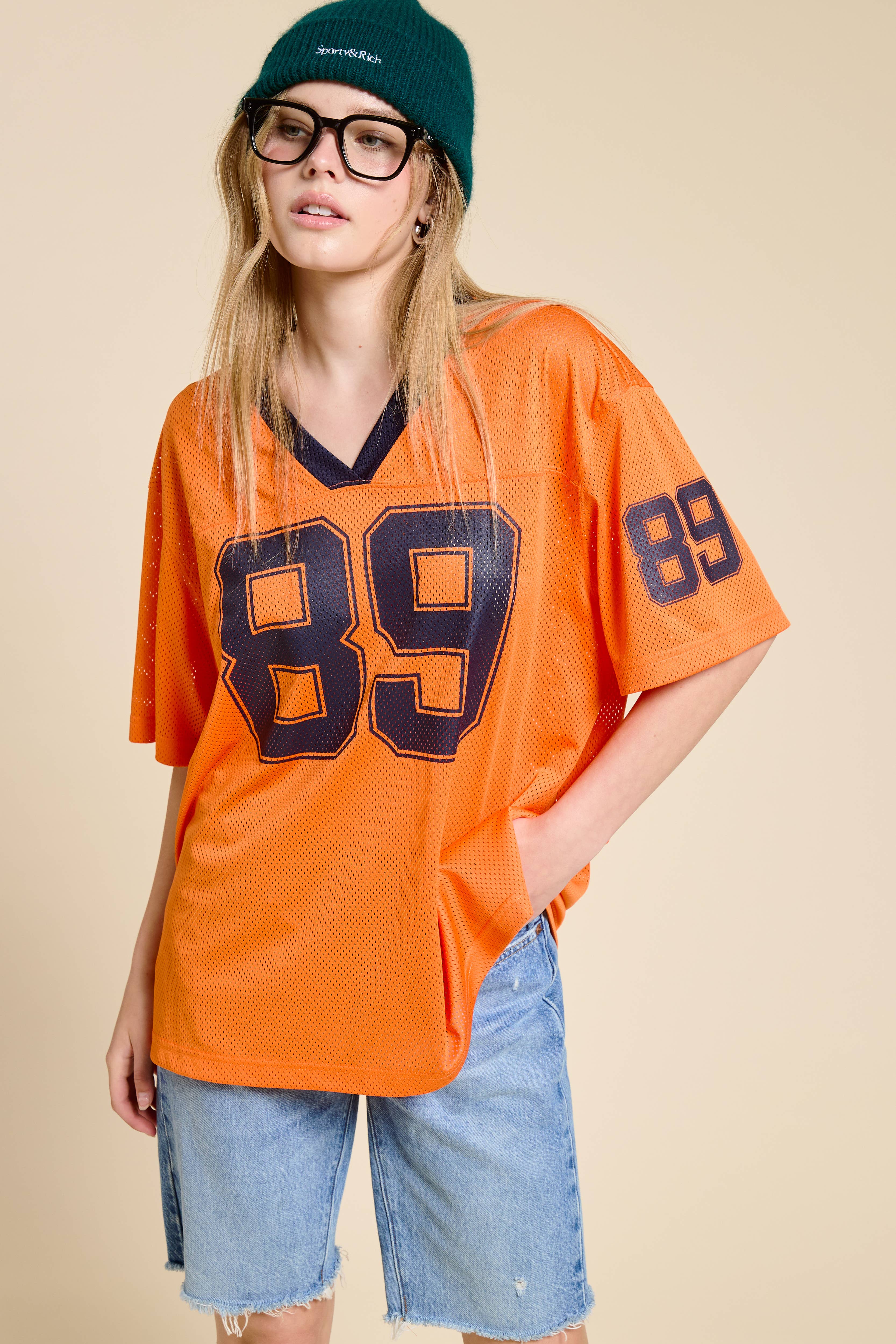 Mimosa - Wholesale T-Shirt - Women's - Sporty V Neck Short Sleeve Jersey Top with 89 Graphic Print6