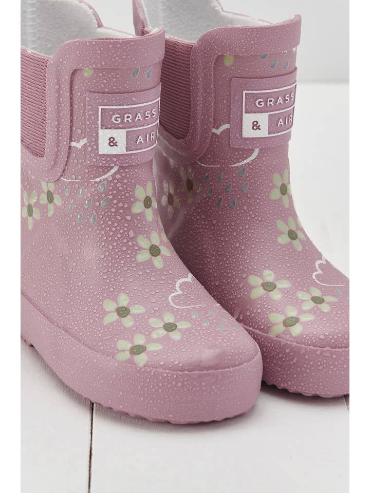 Grass & Air – wholesale Rain Boots – Child – Pink Bloom Floral Short Colour-Changing Kids Wellies