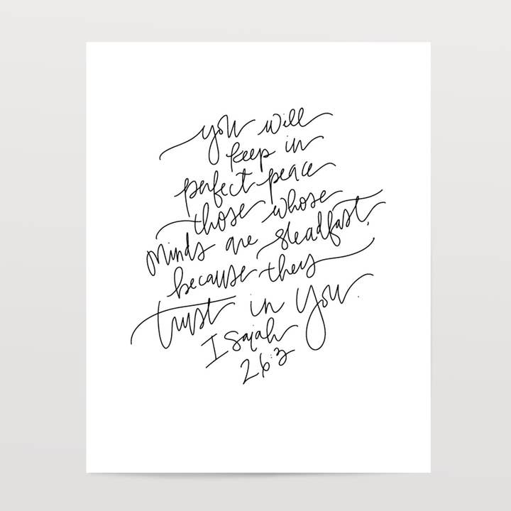 Isaiah 26:3 - Black & White Art Print for wholesale by The Woven Pen