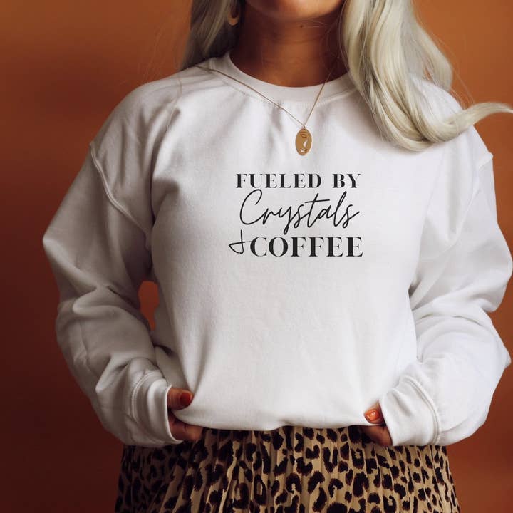 Crystals & Coffee Crewneck for wholesale by Saltwater Designs