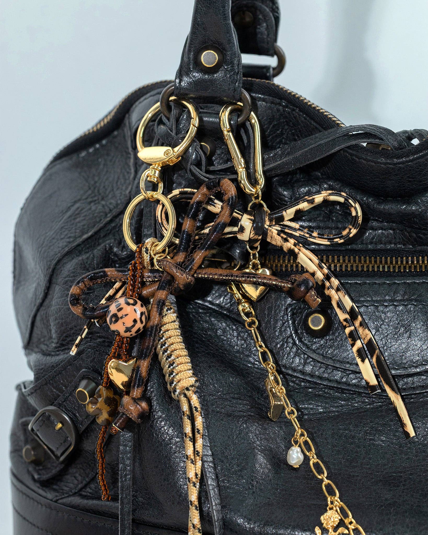 Sessori - Wholesale Keychain - Women's - Leather Leopard Rope Knot Dangle Bag Charm2