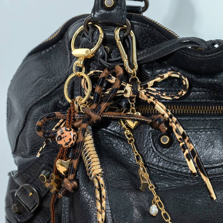 Sessori - Wholesale Keychain – Women's - Leather Leopard Rope Knot Dangle Bag Charm2
