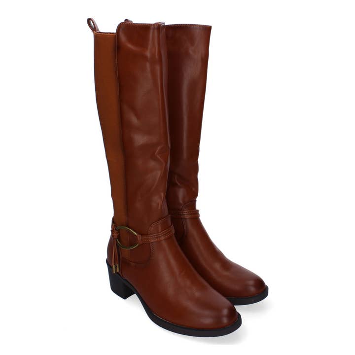 Comfortable and Elegant Women's Heeled Boots with Buckle and Side Zipper for wholesale by Brideluxe Mayorista