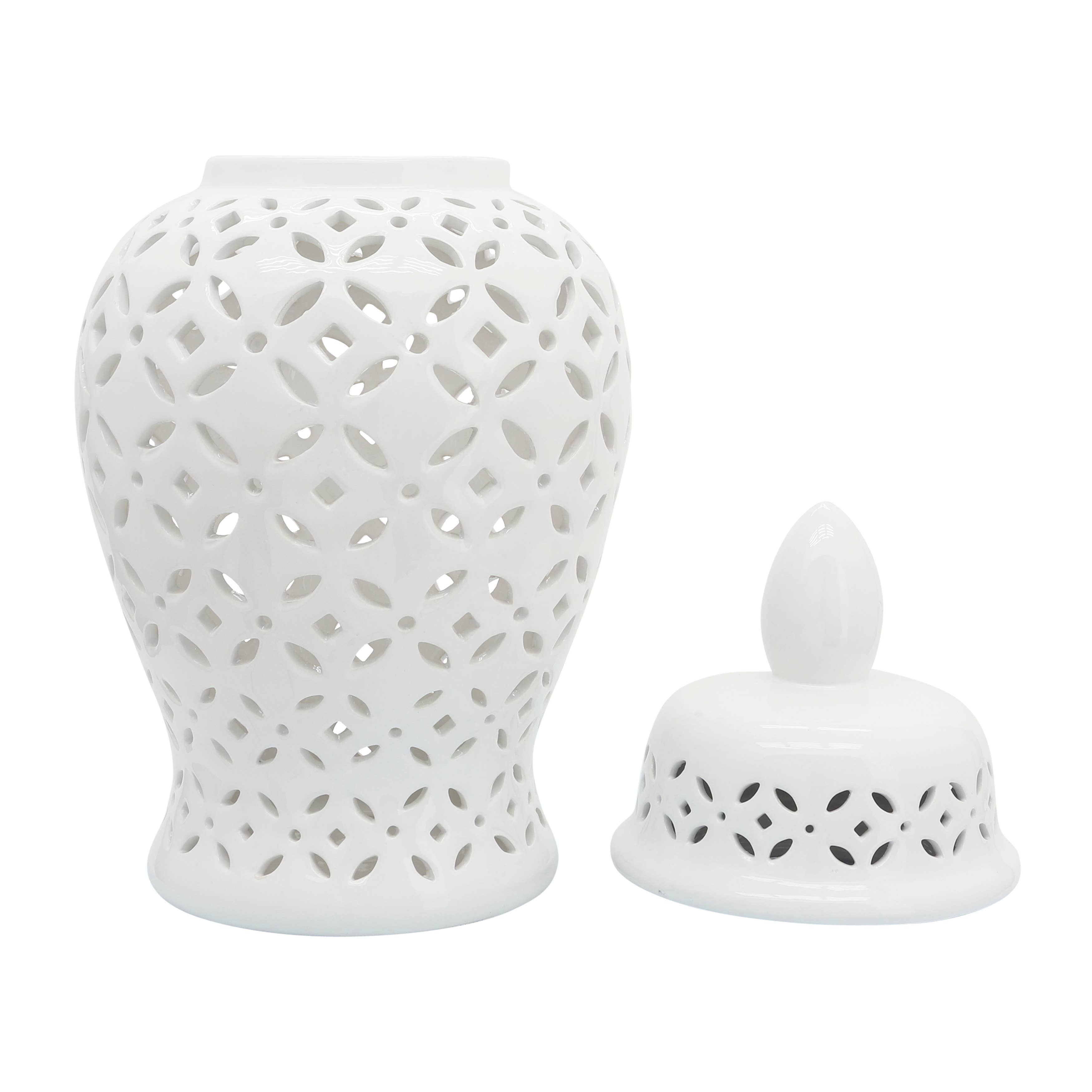 Sagebrook Home - Wholesale Decorative Jar - Ceramic Cutout Daisies Lidded Decorative Jar - White, 24 in.6