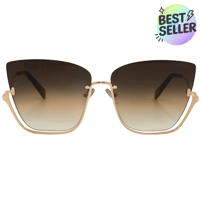 TOPFOXX – wholesale Sunglasses – Women's – Vixen - Brown Lens Gold Frame Metal Cateye Sunglasses0