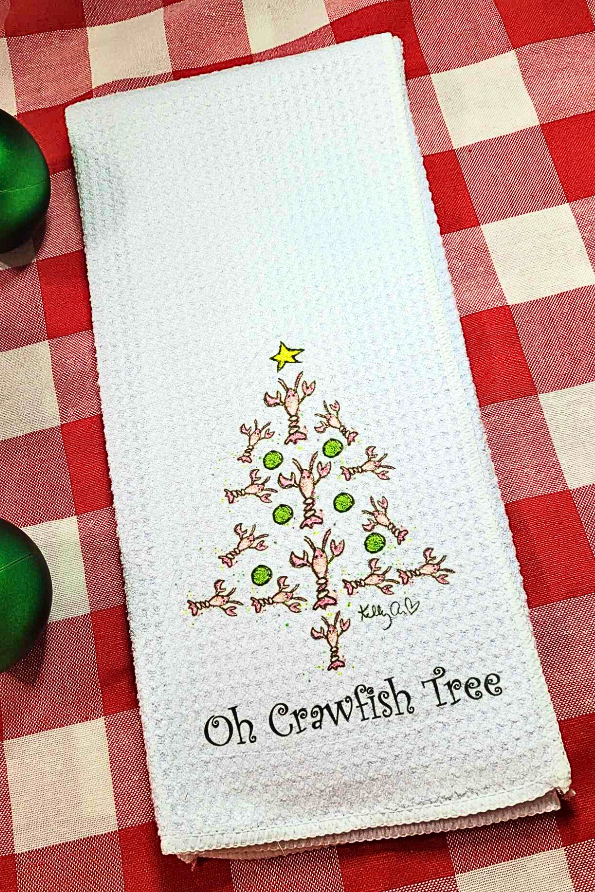 Kelly Airhart Studios - Wholesale Tea Towel - Christmas Tea Towel. Oh Crawfish Tree1