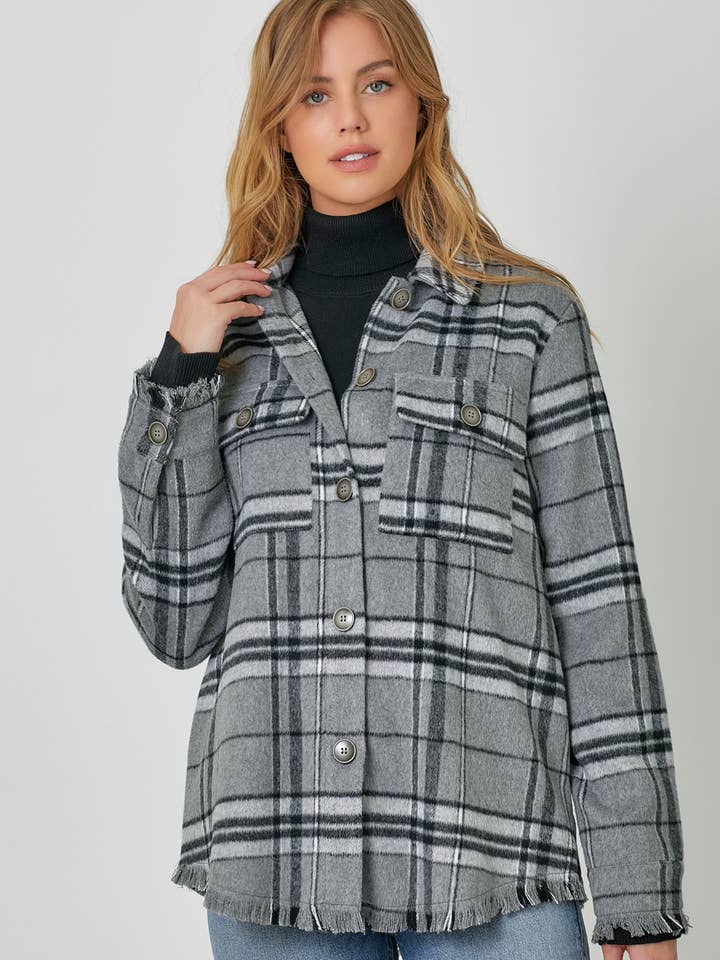 Chaqueta a cuadros con detalle de flecos 60724 para venta al por mayor de Mystree