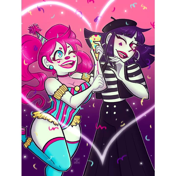 Party Popper Clown och Mime Girl Konstaffisch för wholesale av Nicole Alt Delete