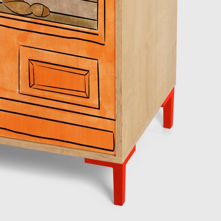 Really Nice Things - Wholesale Cabinet - 2-door oak-colored wardrobe with store print.3