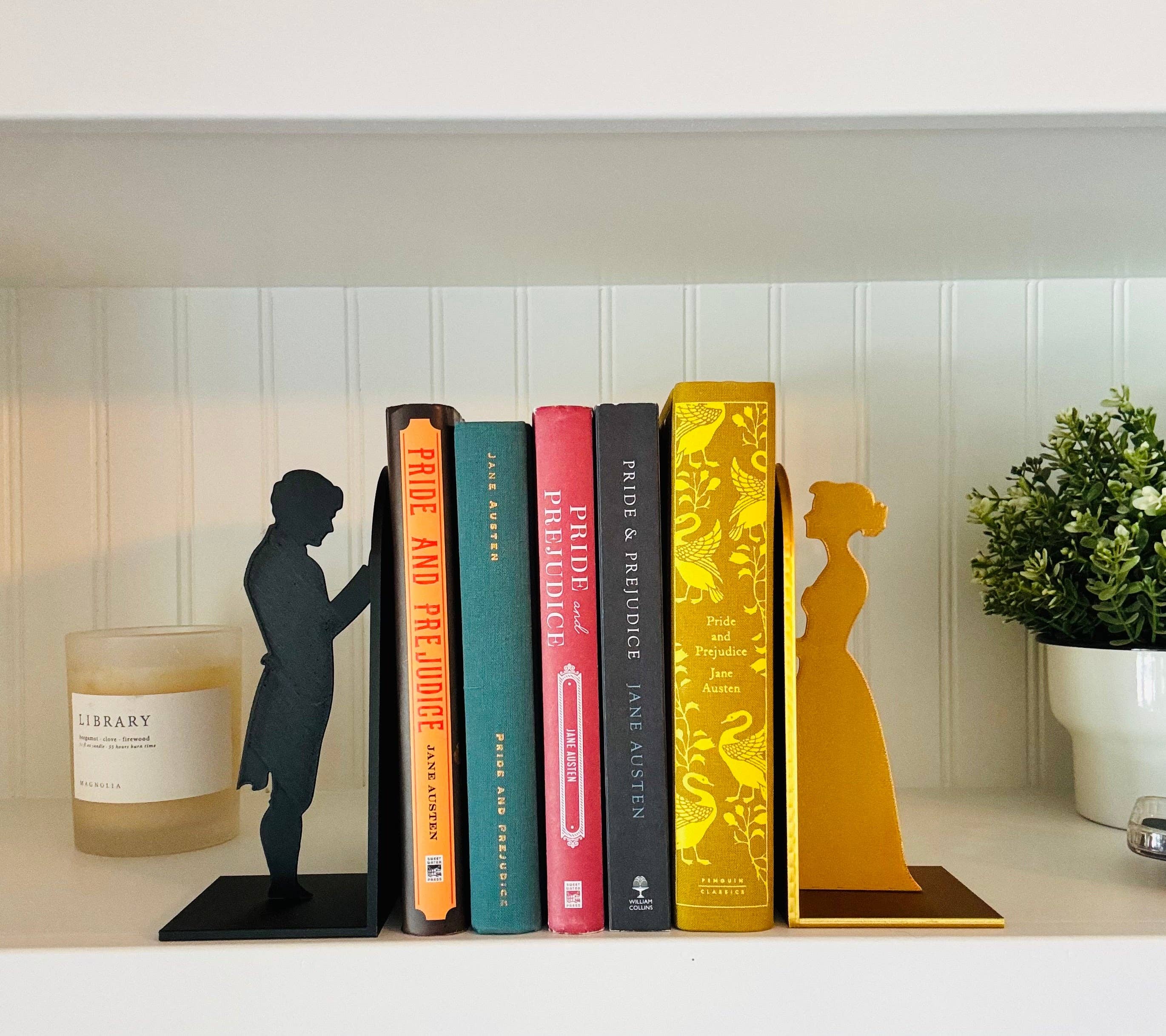 Modern Home Decorations - Wholesale Bookend - Pride and Prejudice Bookends | Literary Decor | Book Lover Gift | Regency Style Bookends | Elizabeth and Darcy Silhouette Bookends |BookNook12