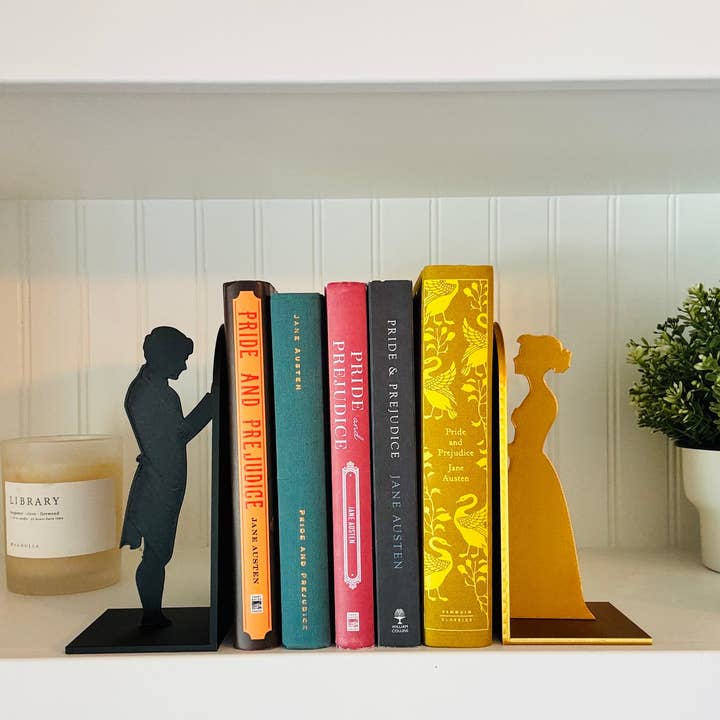 Modern Home Decorations - Wholesale Bookend - Pride and Prejudice Bookends | Literary Decor | Book Lover Gift | Regency Style Bookends | Elizabeth and Darcy Silhouette Bookends |BookNook12