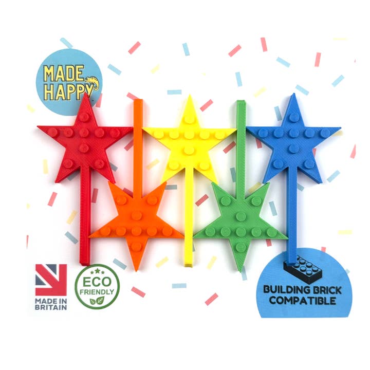 5 Pack of Cupcake Stars Compatible with LEGO® Bricks for wholesale by Made Happy Gifts