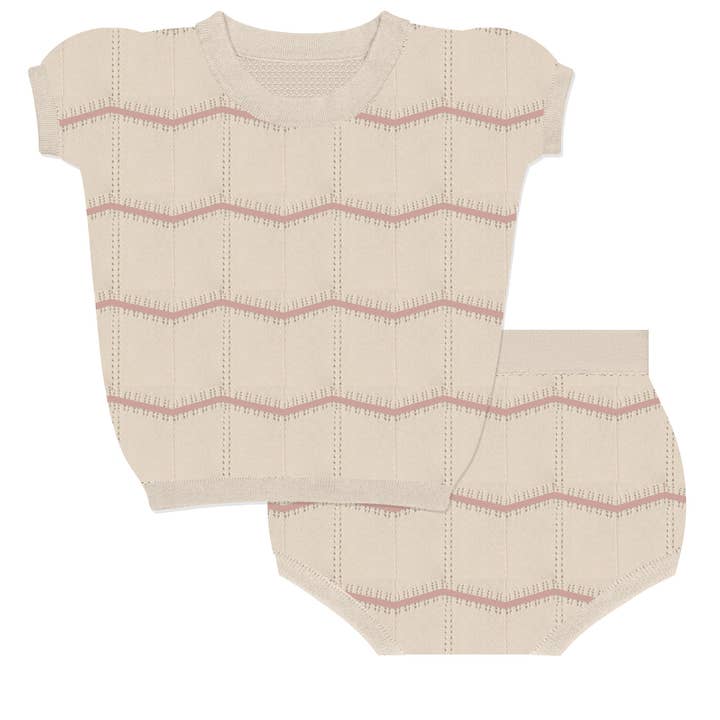 Collezione Wave Knit Ragazze - Avorio/Rosa per la vendita all'ingrosso da parte di Ely’s & Co.