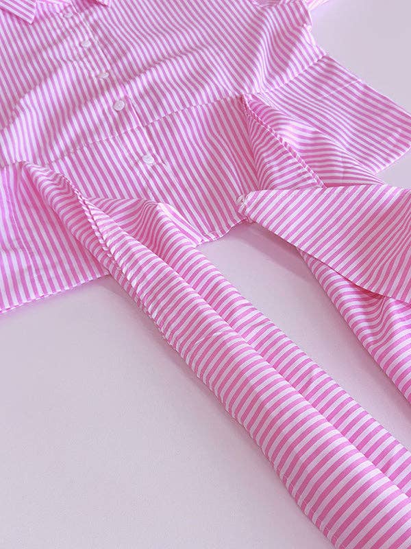 Sheer Trend - Wholesale Button Down Shirt - Women's - Long Sleeves Loose Asymmetric Split-Joint Striped Lapel Blouses8