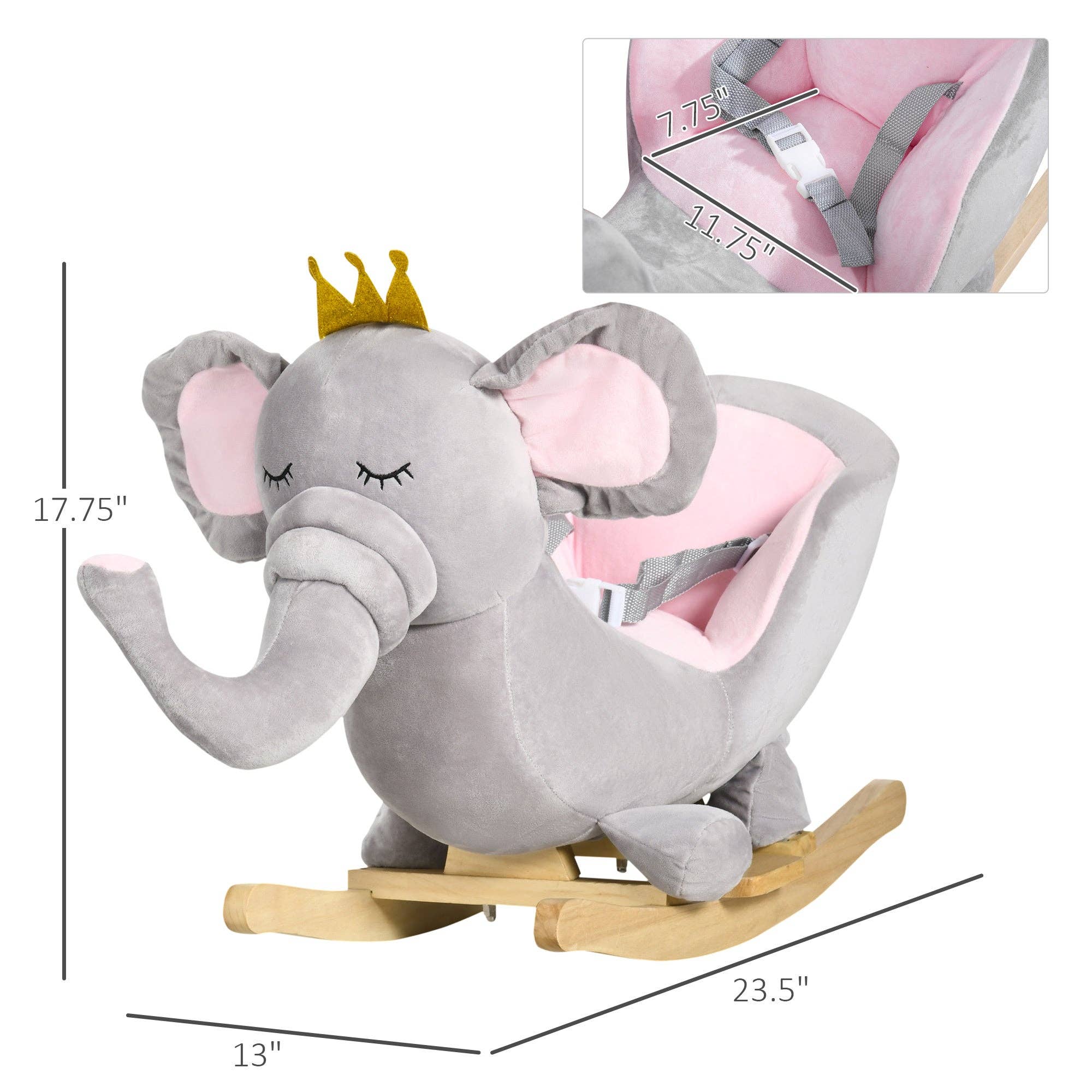 39F Inc. - Wholesale Rocking Horse - Kids - Baby Elephant Rocking Horse with Sound and Safety Belt，Grey3