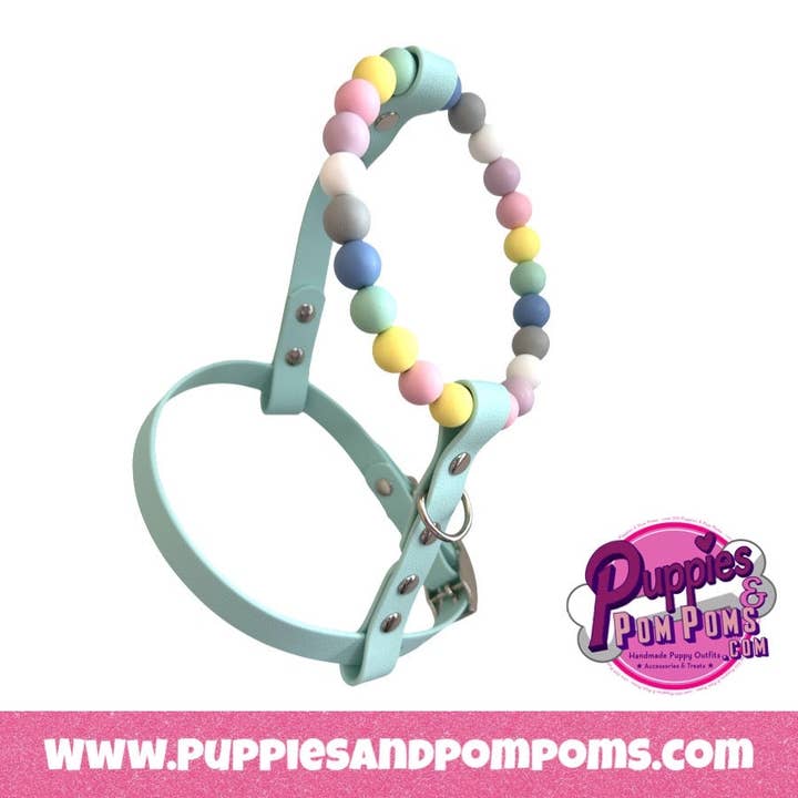 Handmade Pastel Bead & Biothane Dog Harness - Vegan Leather / Waterproof Biothane for wholesale by Puppies & Pom Poms