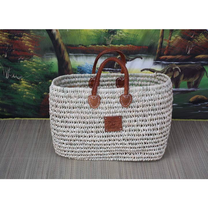 Oval korg med plant botten – handvävd i dvärgpalm – för shopping och marknader – marockansk berber från Atlas – 3 storlekar för wholesale av Boutique Huléti