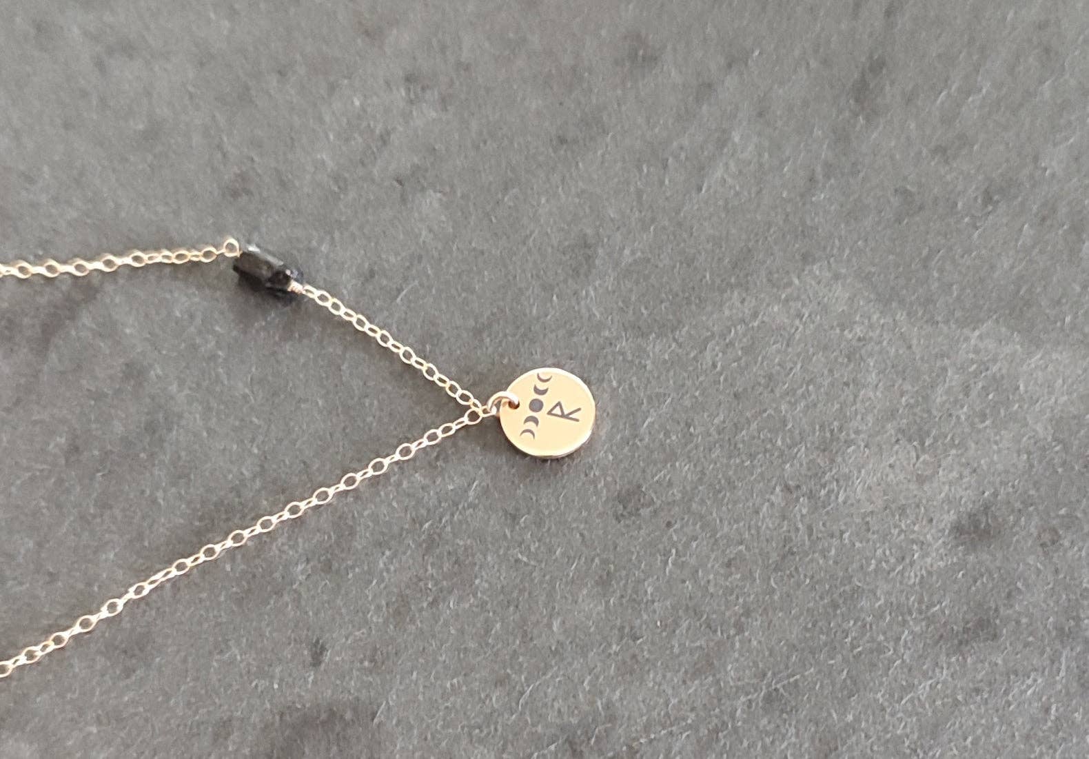 SEQAY - Wholesale Pendant/Charm Necklace - Rune moon phase necklace with raw black tourmaline stone5