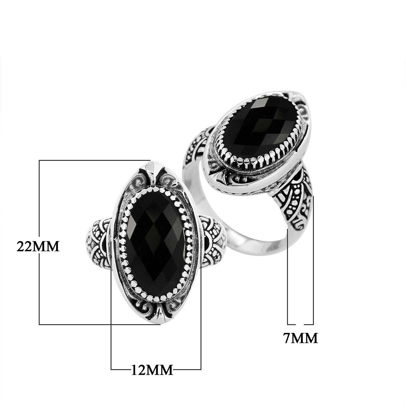 Bali Designs - Wholesale Cocktail/Statement Ring - AR-6285-OX Sterling Silver Balinese Design Statement Ring With Oval Shape Black Onyx Stone1